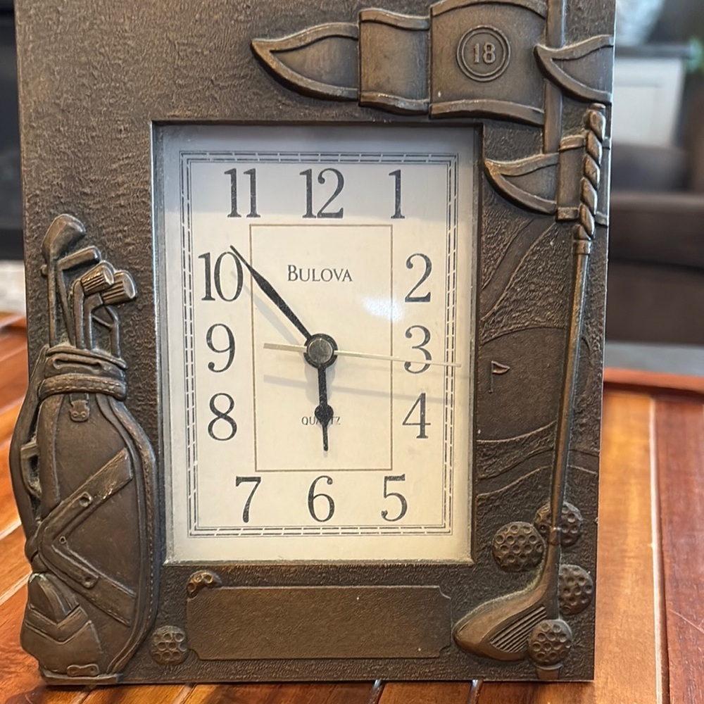 Bulova Brown Bronze Clock with Golf Motif
